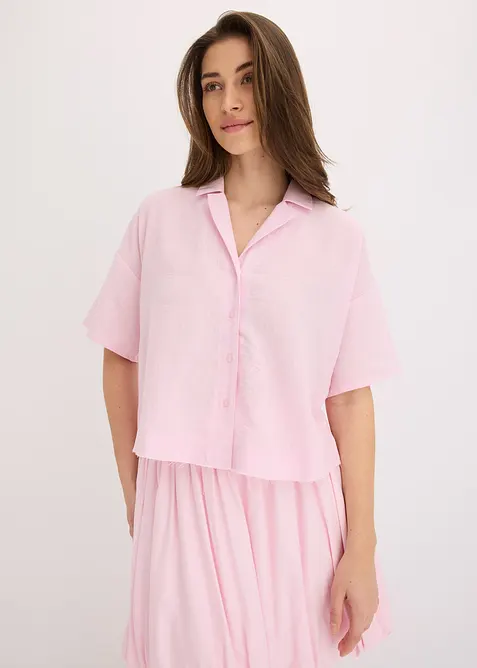 Oversize Hemdbluse in rosa von vorne (im Anschnitt) - bonprix