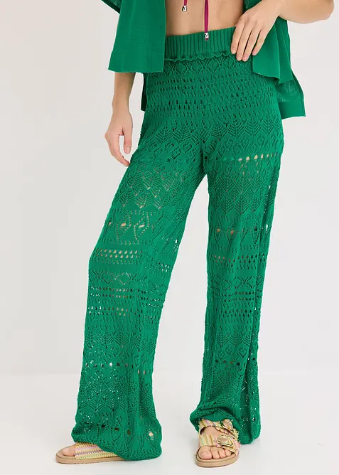 Schlupfhose mit Lochstrickmuster in grün von vorne - bonprix