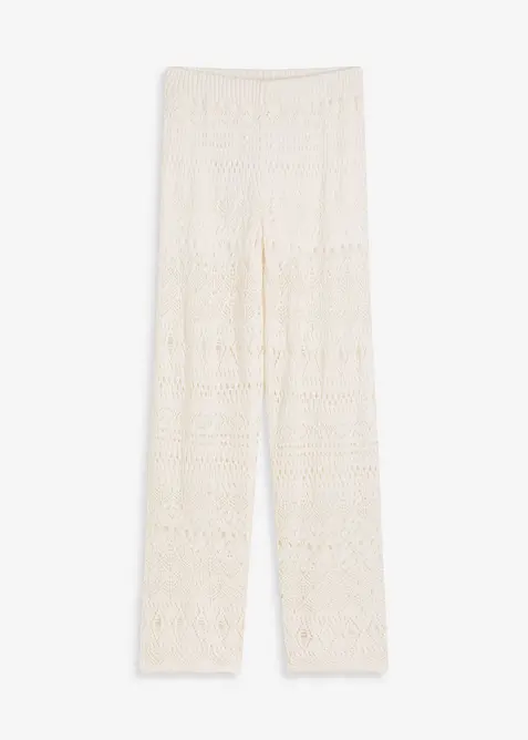 Schlupfhose mit Lochstrickmuster in weiß von vorne - bonprix