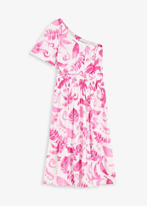 One-Shoulder-Kleid aus strukturierter Viskose in weiß von vorne - bonprix