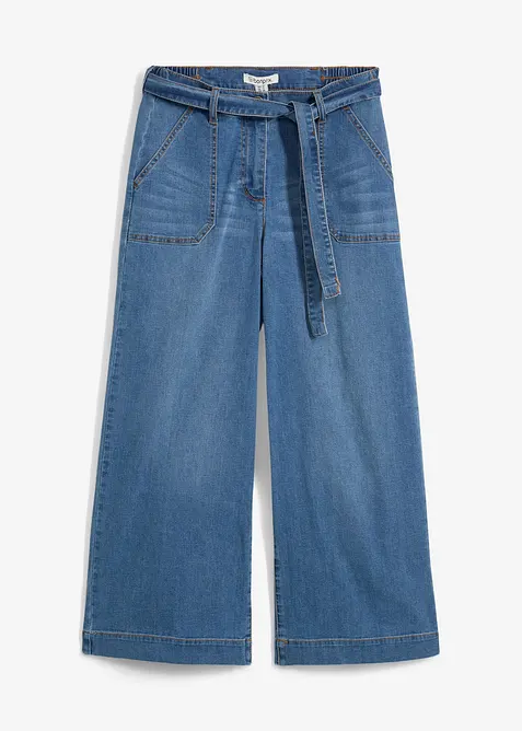 Wide-Leg-Jeans High Waist, Bequembund cropped in blau von vorne - bonprix