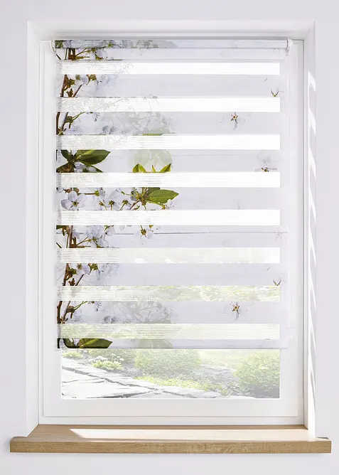 Doppelrollo mit Blütenmotiv in beige - bonprix