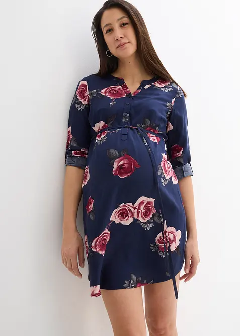 Umstands- und Stillblusenkleid aus fließender Viskose in blau von vorne (Totalaufnahme) - bonprix