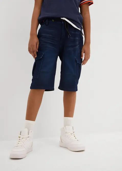 Cargo-Sweatjeans-Bermuda, Regular Fit in blau von vorne - bonprix