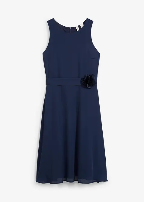 Kleid mit Blumen-Applikation in blau von vorne - bonprix