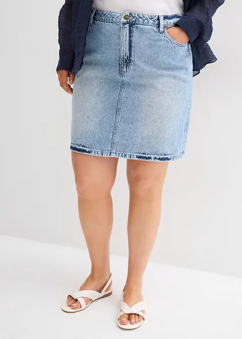 Jeansrock Mid Waist, Low Stretch in blau von vorne - bonprix