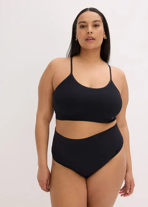 Feel Comfort Racerback Seamless Bustier gerippt in schwarz von vorne (im Anschnitt) - bonprix