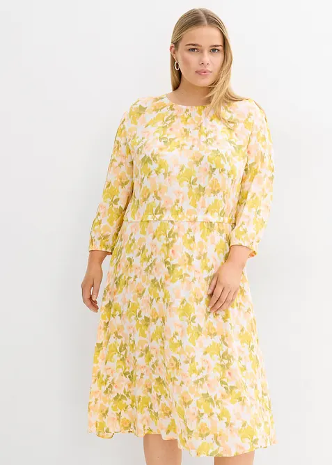 Crinkle-Midikleid aus Viskose in weiß von vorne (Totalaufnahme) - bonprix
