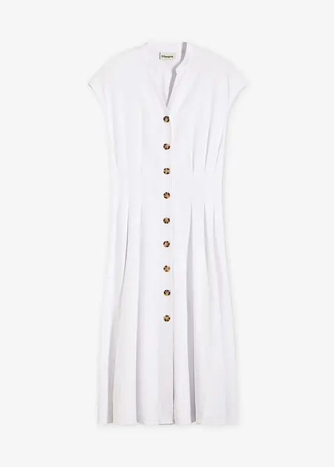 Midikleid aus leichtem Leinen-Mix in weiß von vorne - bonprix