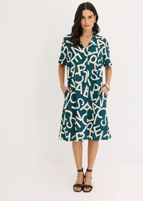 Kleid aus fließender Viskose in petrol im Look von vorne (Totalaufnahme) - bonprix