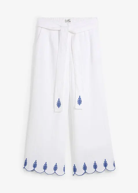 Leinen-Culotte mit Gürtel in weiß von vorne - bonprix