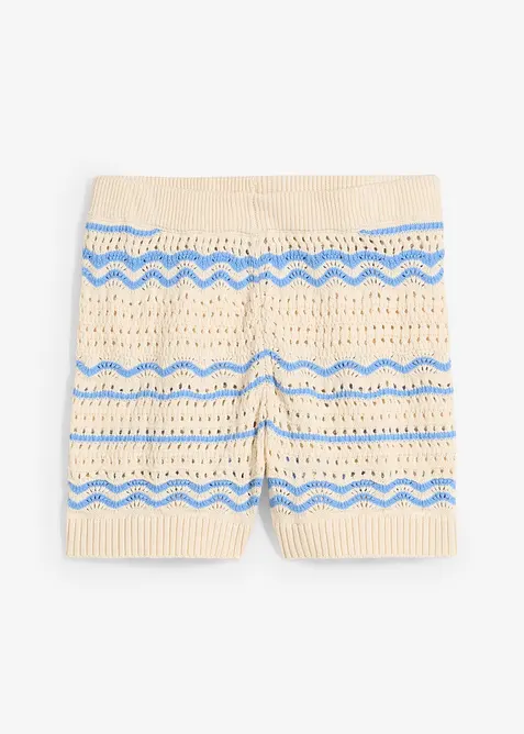 Strick-Shorts aus luftigem Baumwoll-Leinen-Mix in beige von vorne - bonprix