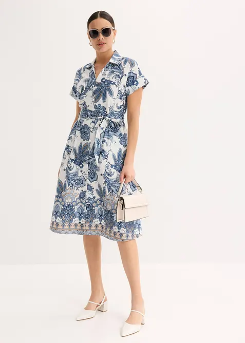 Kleid mit Bindeband in beige im Look von vorne (Totalaufnahme) - bonprix