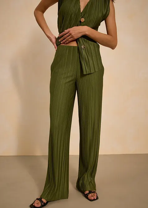 Jersey-Hose mit Plissee in grün von vorne - bonprix