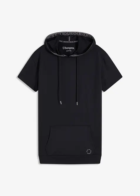 Oversized Sport-Shirt mit Kapuze, schnelltrocknend in schwarz von vorne - bonprix