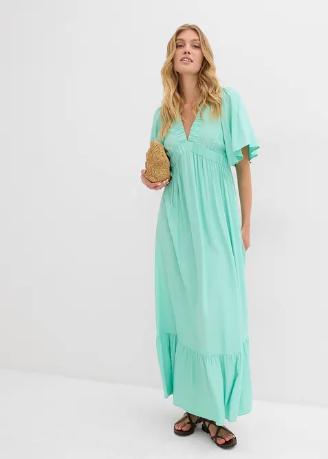 Maxikleid aus fließender Viskose in grün im Look von vorne (Totalaufnahme) - bonprix