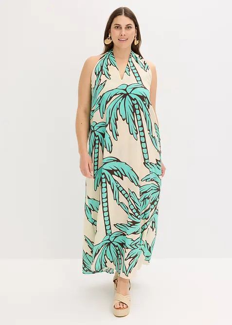 Neckholder-Kleid in A-Linie in beige von vorne (Totalaufnahme) - bonprix