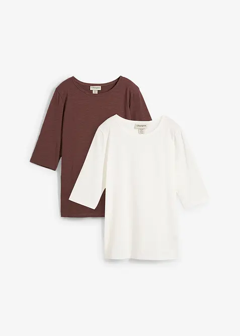 T-Shirt aus reiner Bio-Baumwolle, (2er Pack) in weiß von vorne - bonprix