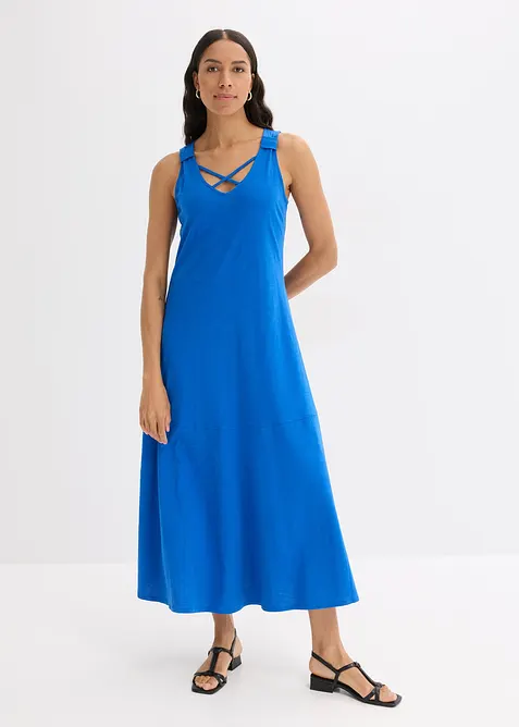 Trägerkleid aus reiner Bio-Baumwolle in blau von vorne (Totalaufnahme) - bonprix