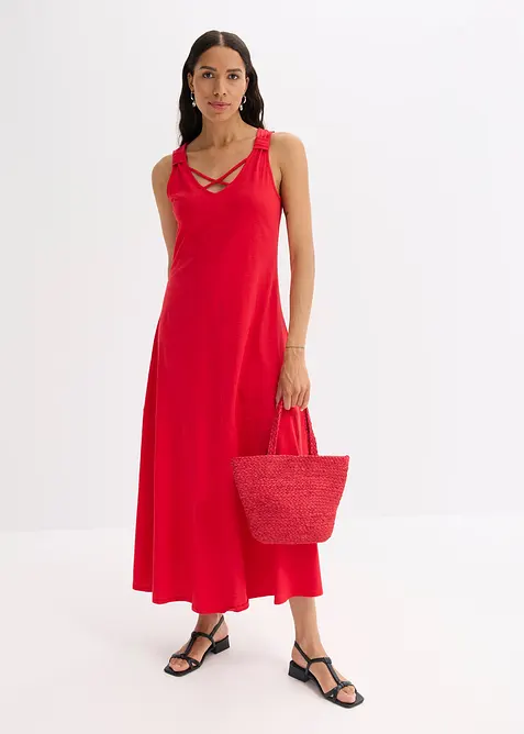 Trägerkleid aus reiner Bio-Baumwolle in rot im Look von vorne (Totalaufnahme) - bonprix