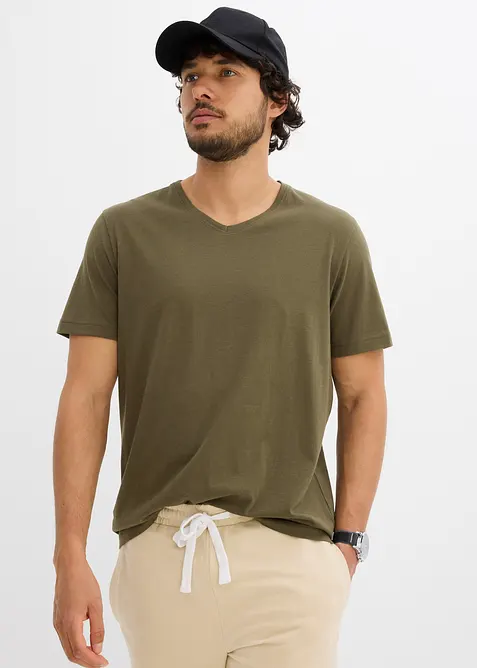 T-Shirt in Regular Fit (3er Pack) in beige von vorne (im Anschnitt) - bonprix