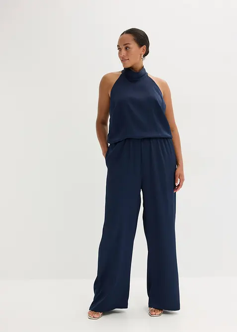 Overall aus strukturiertem Satin in blau von vorne (Totalaufnahme) - bonprix