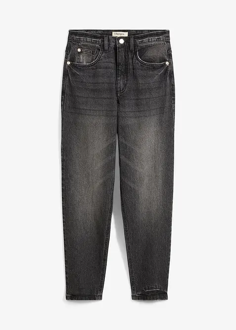 Mom Jeans High Waist, cropped in schwarz von vorne - bonprix