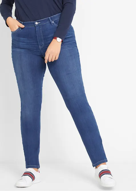 Slim Jeans Mid Waist, Stretch in blau von vorne - bonprix