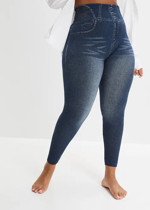 Shape-Strumpfleggings in Jeansoptik in blau von vorne - bonprix