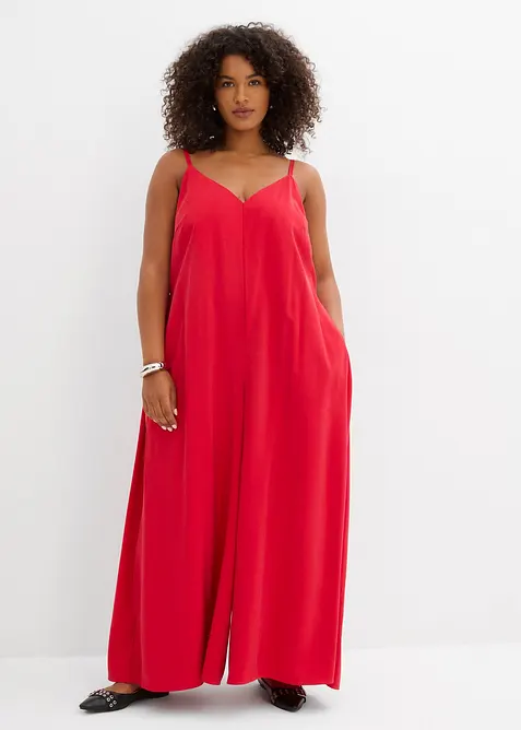 Jumpsuit mit verstellbaren Trägern aus Viskose-Mix in rot von vorne (Totalaufnahme) - bonprix