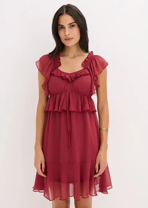 Chiffonkleid in A-Linie in rot von vorne (Totalaufnahme) - bonprix