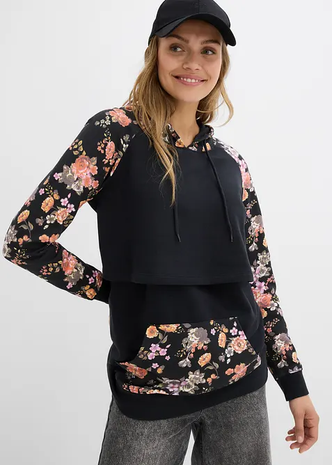 Weiches 2-in-1 Umstands-und Stillsweatshirt in schwarz von vorne (im Anschnitt) - bonprix