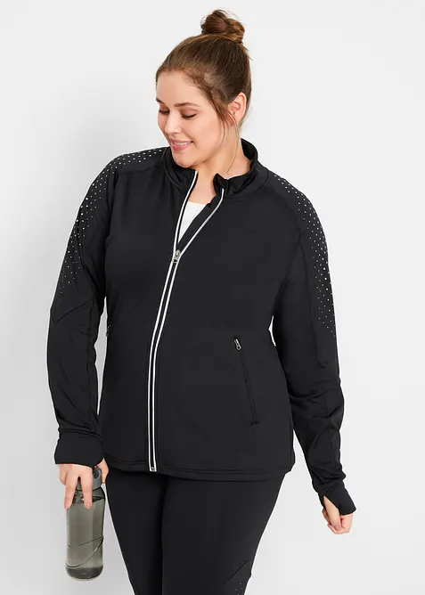 Thermo Sportjacke mit reflektierendem Druck, schnelltrocknend in schwarz von vorne (im Anschnitt) - bonprix