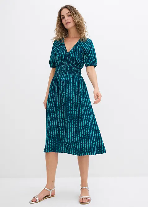 Midikleid aus softer Viskose in blau von vorne (Totalaufnahme) - bonprix