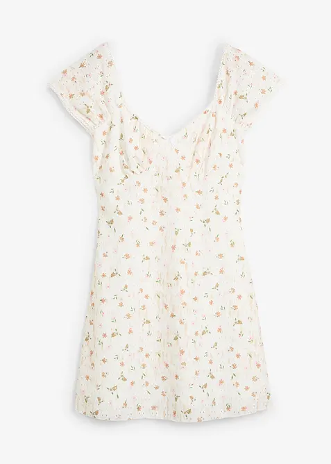 Spitzenkleid mit Blumenprint in weiß von vorne - bonprix