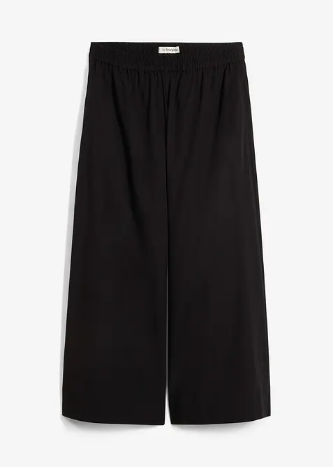 Weite Culotte aus reiner Baumwolle in schwarz von vorne - bonprix