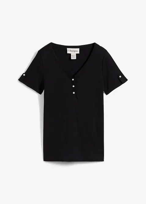 Henleyshirt aus reiner Bio-Baumwolle in schwarz von vorne - bonprix