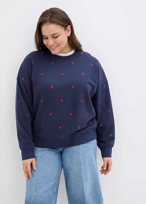 Oversize-Sweatshirt mit Stickerei aus Baumwoll-Mix in blau von vorne (im Anschnitt) - bonprix