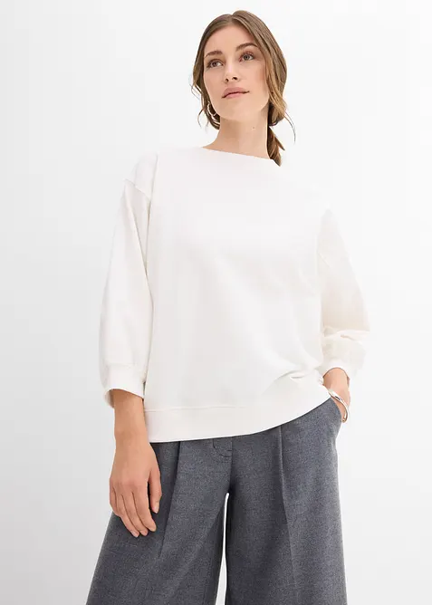 Oversize-Sweatshirt aus reiner Baumwolle in weiß von vorne (im Anschnitt) - bonprix