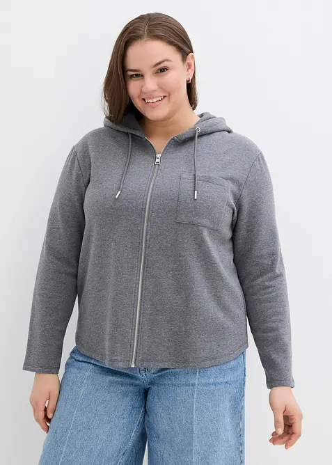 Kapuzen-Sweatjacke aus Baumwoll-Mix in grau von vorne (im Anschnitt) - bonprix