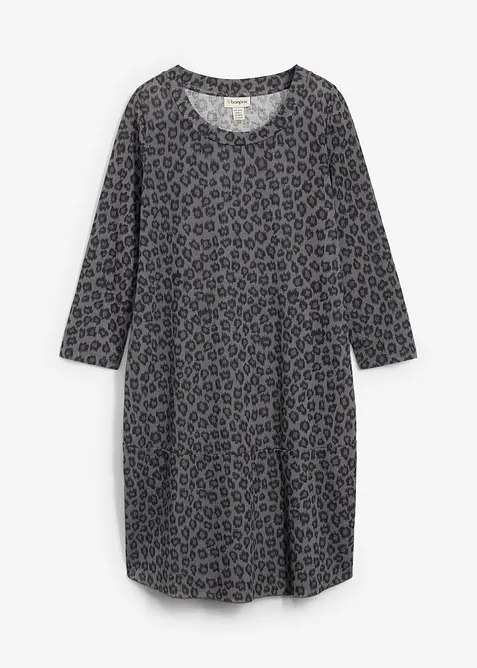 Kurzes Shirtkleid in Strickoptik in grau von vorne - bonprix