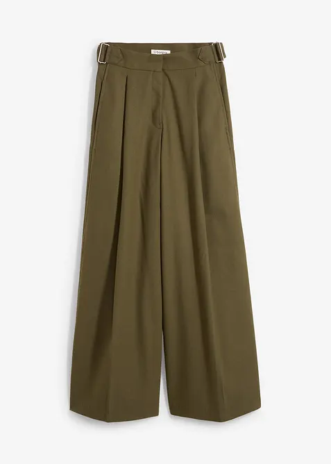 Bundfaltenhose aus fließendem Viskose-Mix in grün von vorne - bonprix