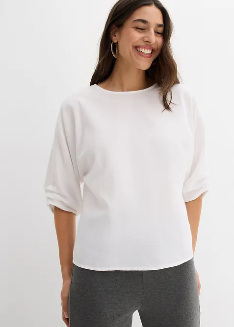 Blusenshirt aus reiner Baumwolle in weiß von vorne (im Anschnitt) - bonprix