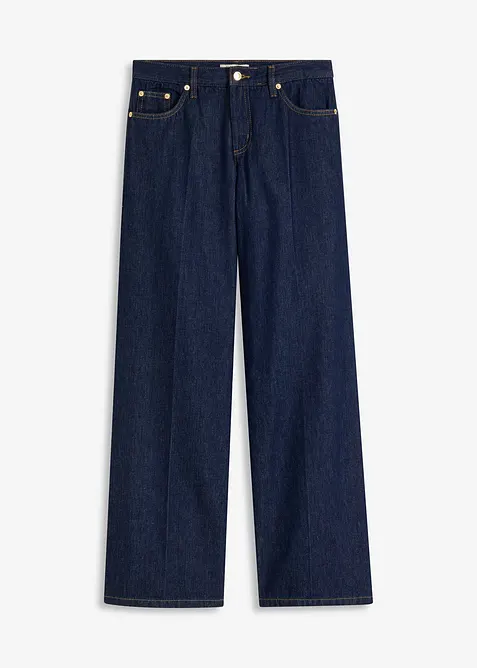 Wide-Leg-Jeans Mid Waist in blau von vorne - bonprix