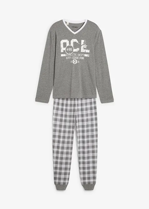 Pyjama mit Baumwolle und langen Ärmeln in grau von vorne - bonprix