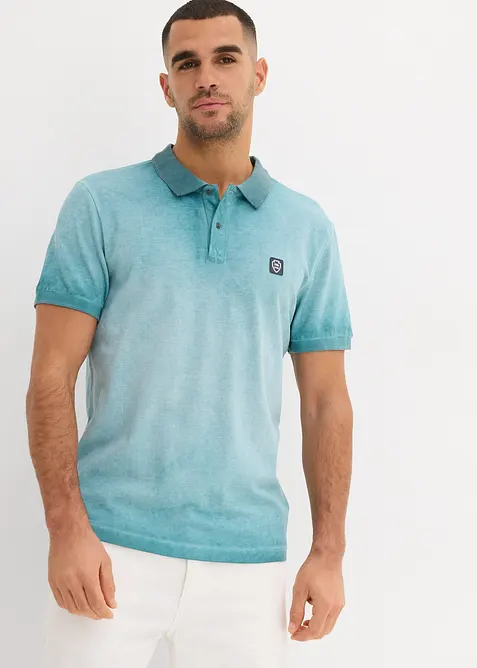 Piqué-Poloshirt aus reiner Bio-Baumwolle in grün von vorne (im Anschnitt) - bonprix