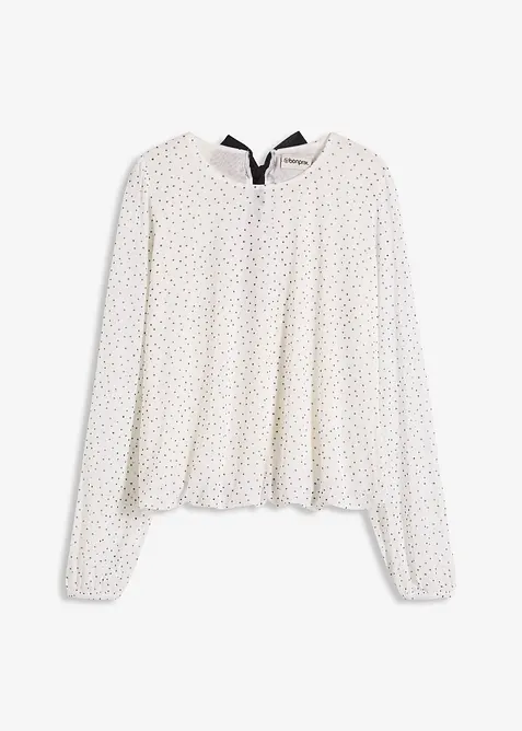 Langarmshirt mit Schleife am Rücken in weiß von vorne - bonprix