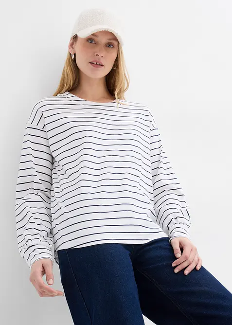 Langarmshirt aus reiner Bio-Baumwolle in weiß von vorne (im Anschnitt) - bonprix