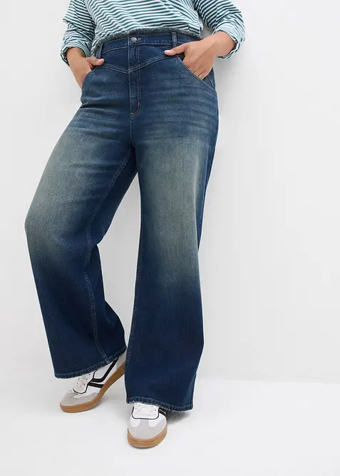 Loose Straight-Jeans High Waist in blau von vorne - bonprix