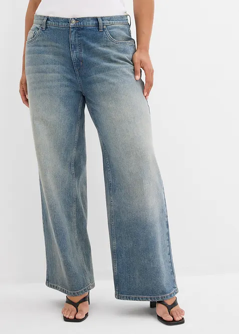 Wide-Leg-Jeans High Waist in blau von vorne - bonprix